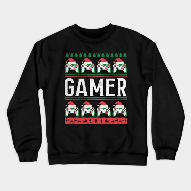 Gamer Christmas Pajama Game Controller Santa Hat Video Gaming Ugly Christmas Sweater Crewneck Sweatshirt by BadDesignCo